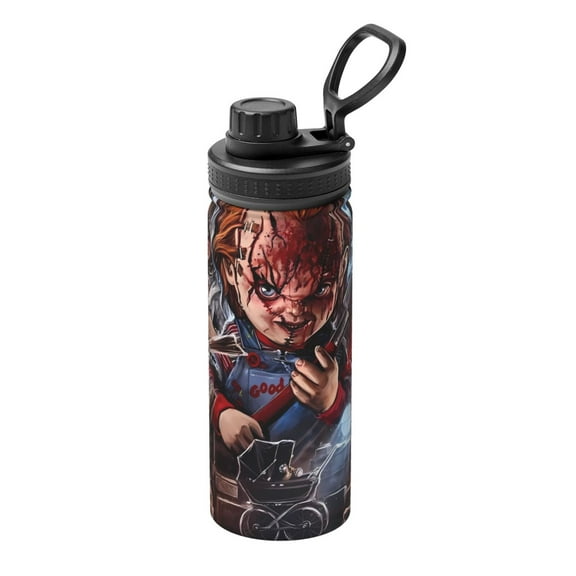 Saiise Chucky Print Insulated Water Bottle with Straw,Sports & Travel Water Bottle 18oz Double Walled Stainless Steel,Reusable Thermal Water Bottle