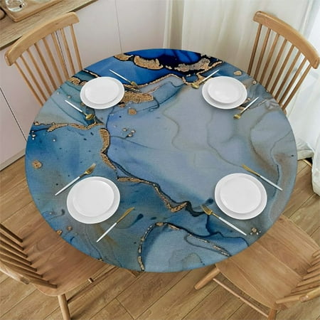 

Qlo0ole Round Tablecloth Fitted Table Cover Elastic Tablecloths Waterproof Outdoor Indoor Stretch Cloth Tablecover for Dinner Party Shower Blue Grey Abstract Golden Art 46-50