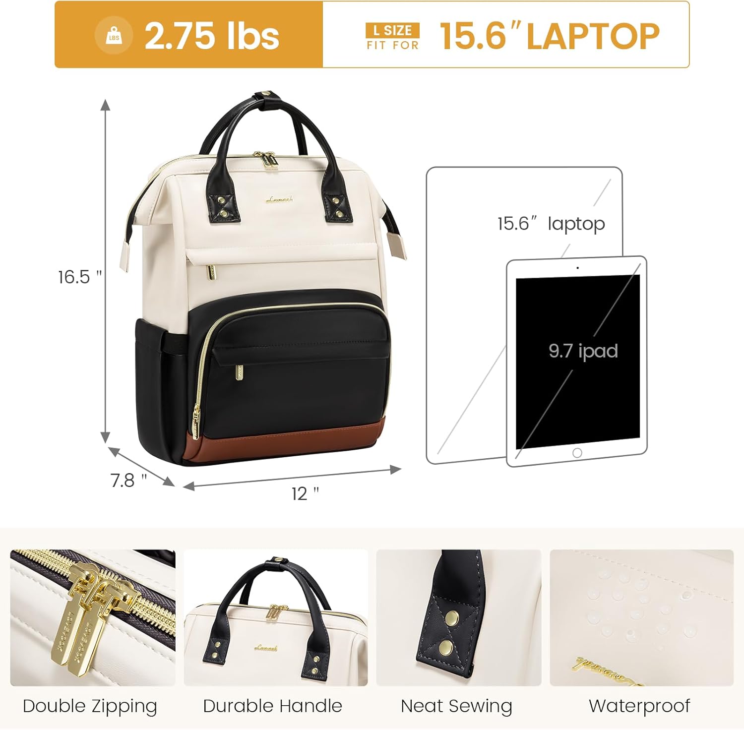 LOVEVOOK Leather Laptop Backpack for Women, 17 inch Professional Work & Travel Bag, Brown