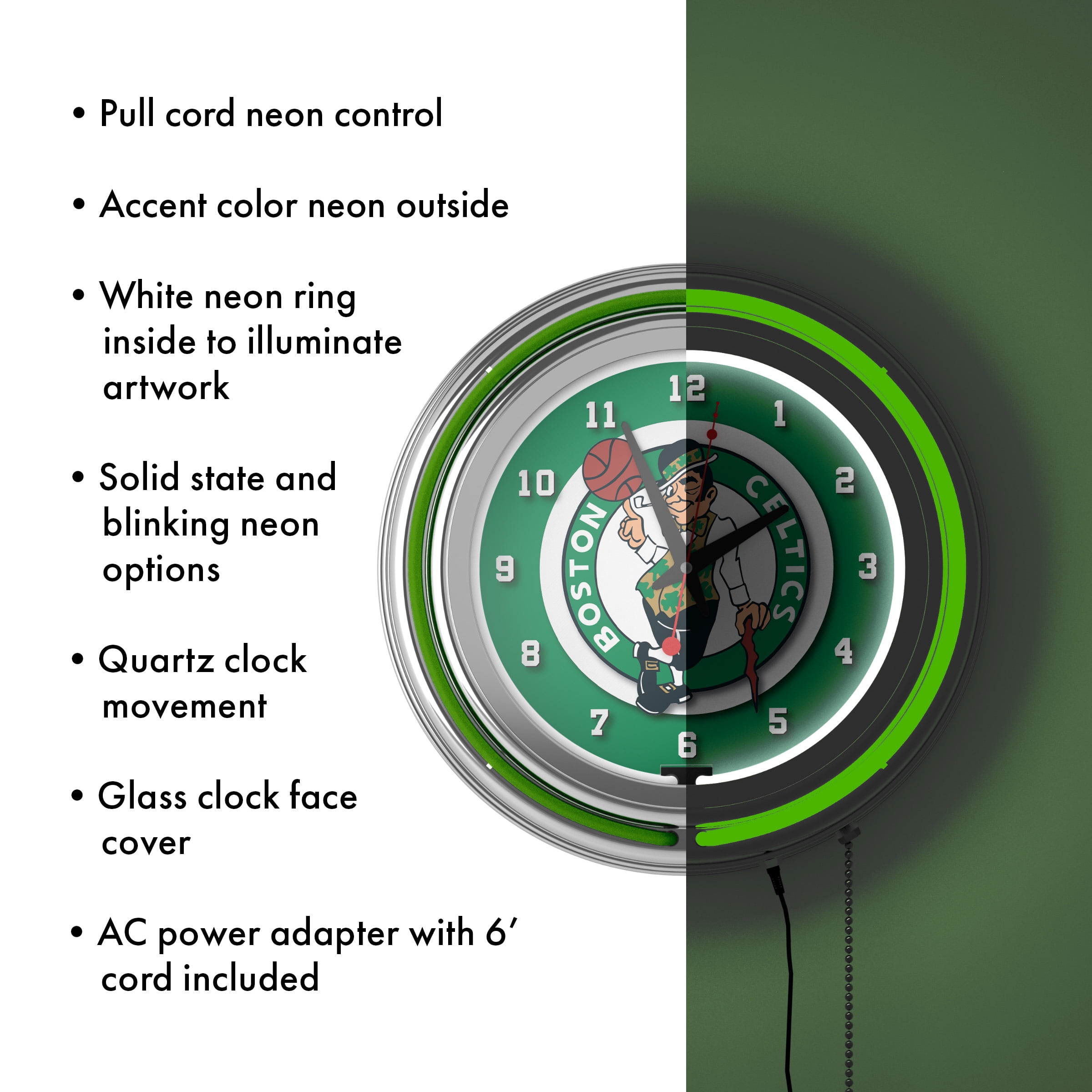 Milwaukee Bucks City Retro Neon Analog Wall Clock with Pull Chain