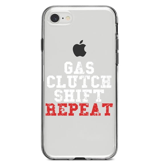 DistinctInk Clear Shockproof Hybrid Case for iPhone 7 8 SE (2020 Model) 4.7" Screen TPU Bumper Acrylic Back Tempered Glass Screen Protector - Gas Clutch Shift Repeat