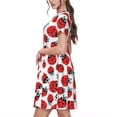 thumbnail image 2 of Picia Cartoon Ladybug Pattern Women's Short Sleeve Summer Dress Pleated Loose Swing Knee Length Short Sleeve Swing Dresses, 2 of 6