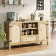 thumbnail image 3 of Senfot 59" Rattan Sideboard Buffet Cabinet, Boho Wooden Coffee Bar with Open Shelves & Drawer, Farmhouse Dining Room & Living Room Storage, Wood Finish, 3 of 6