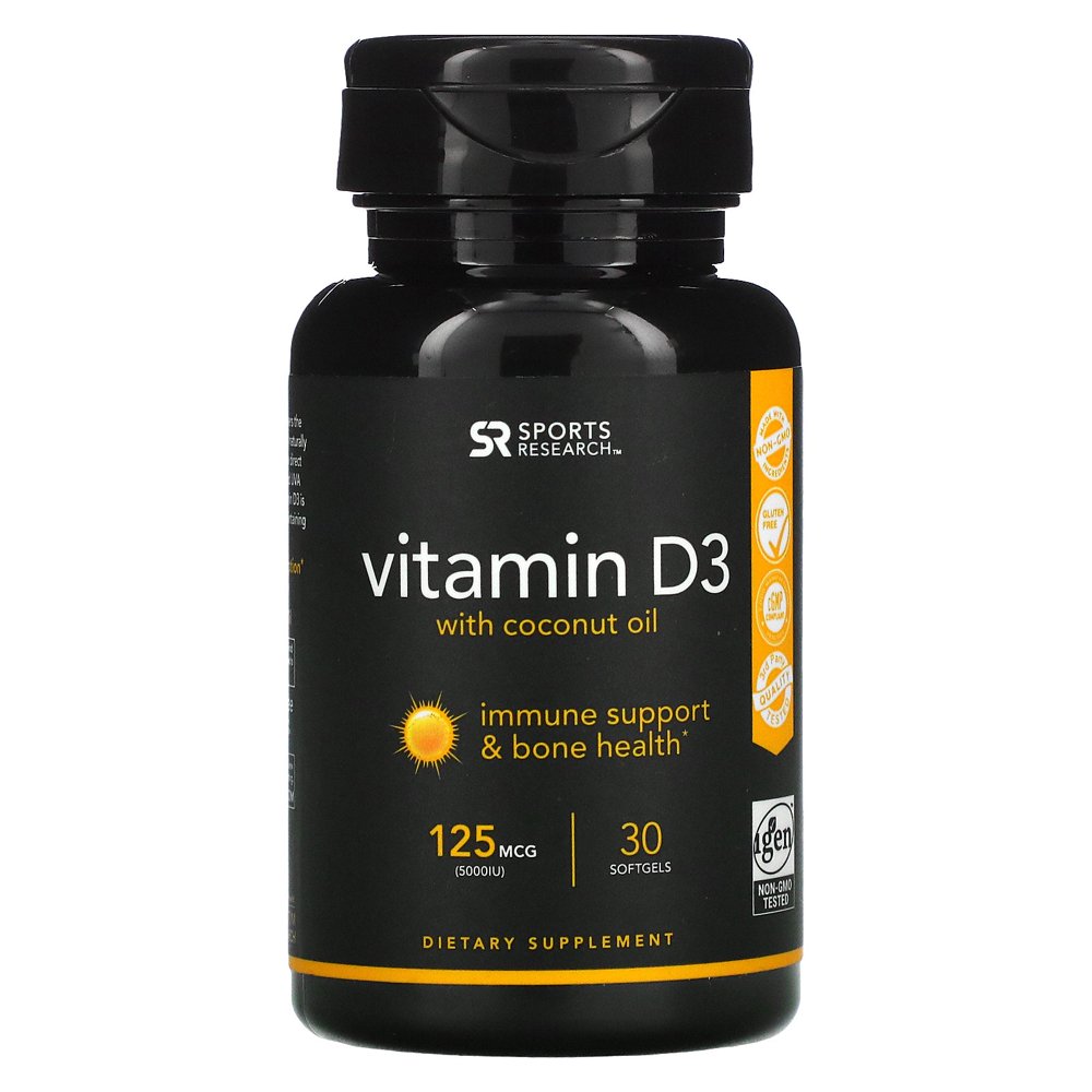 Sports Research Vitamin D3 with Coconut Oil, Softgels