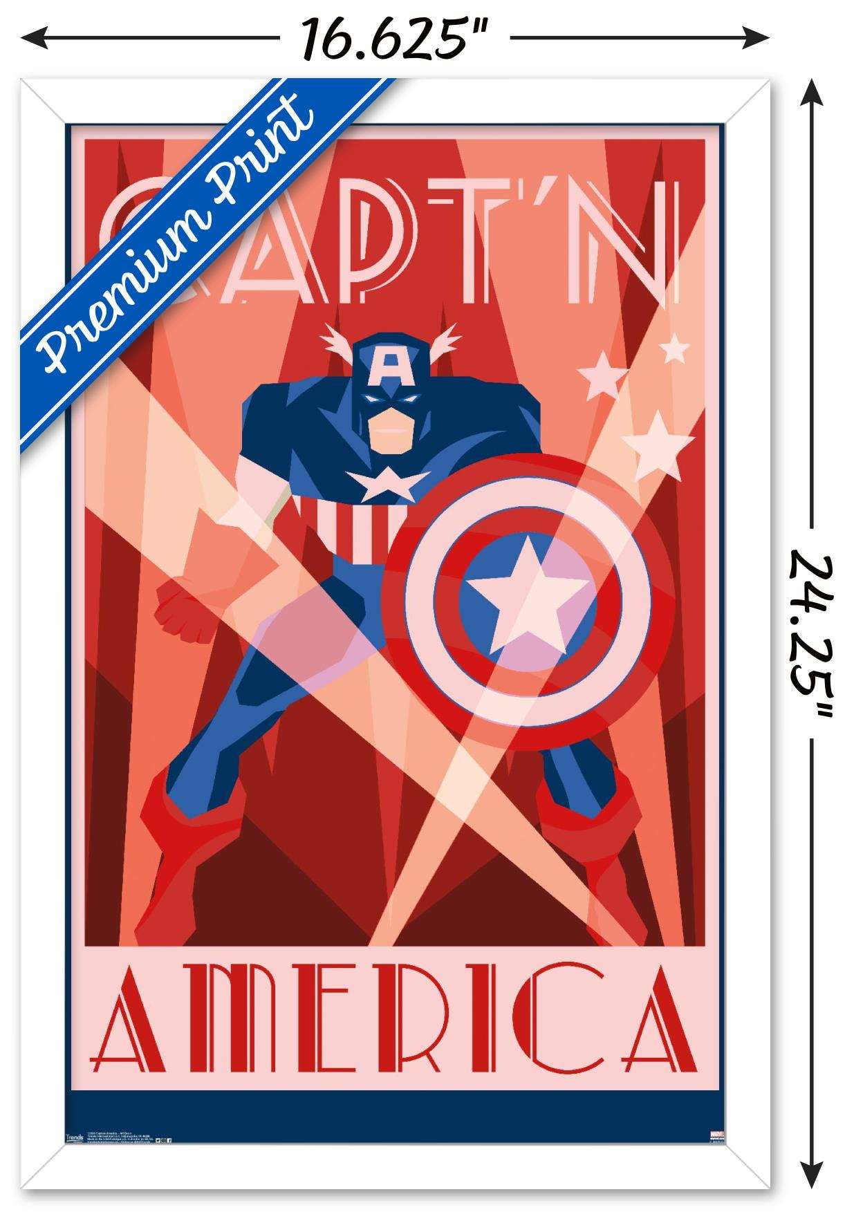 Marvel Comics - Captain America - Art Deco Wall Poster, 14.725" x 22.375", Framed