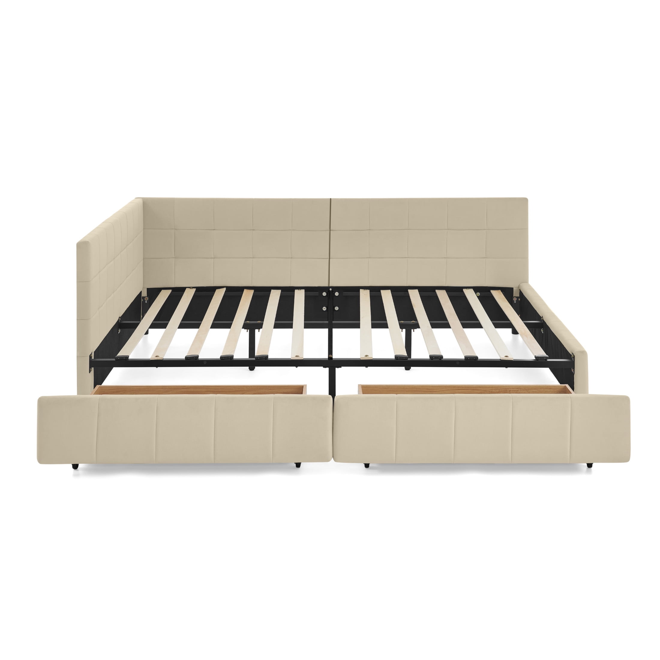 Noble House Carola Full Size Velvet Daybed Frame, Tufted Upholstered Sofa Bed with Underbed Storage Drawers, Beige