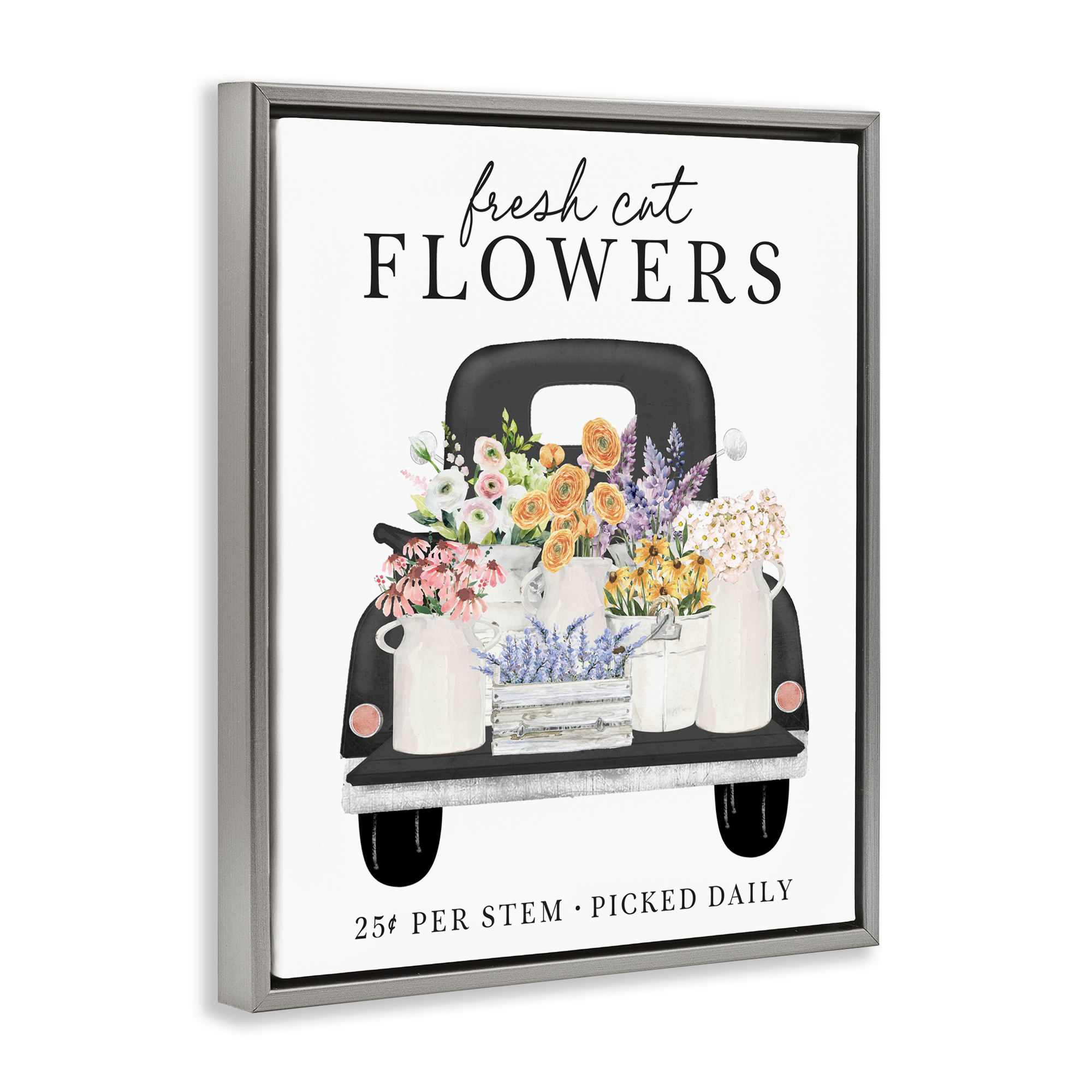 Fresh Flowers Picked Daily Gray Framed Floater Canvas Wall Art, design by Lettered and Lined