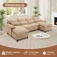 thumbnail image 3 of JONPONY 107.5" U Shaped Couch, 4 Seat Sectional with 4 Throw Pillows, Convertible Upholstery Symmetrical Sofá,High Dense Memory Foam with Double Chaise Lounge &Memory Foam for Living Room,Brown, 3 of 11