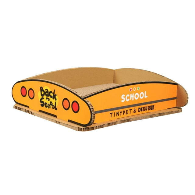 Rascador para casa de gatos, almohadilla para rascar, autobús escolar, rascador para gatos, caja de cartón para dormir, suministros para mascotas de un solo nivel