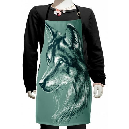 

Animal Kids Apron Wild Timber Wolf Portrait Hunter Exotic Creature Mystery Mammal Hunter Graphic Boys Girls Apron Bib with Adjustable Ties for Cooking Baking Painting Slate Blue by Ambesonne