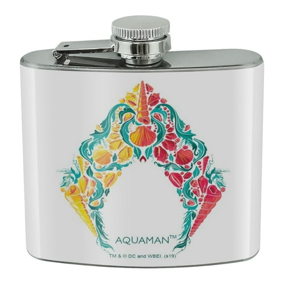 Aquaman Movie Aquaman Sea Shells Logo Stainless Steel 5oz Hip Drink Kidney Flask