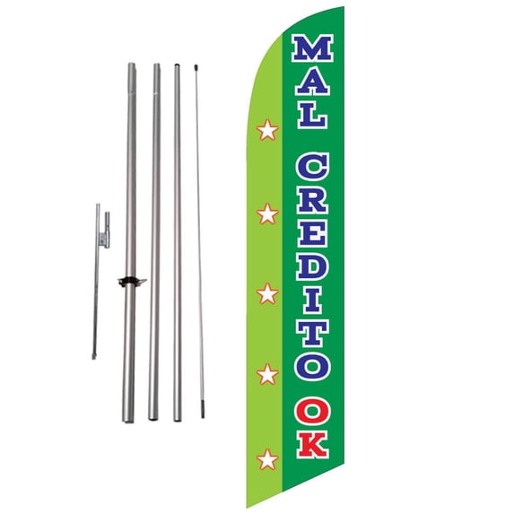 Mal Credit Okay (green) 15ft Feather Banner Swooper Flag Kit with pole & spike
