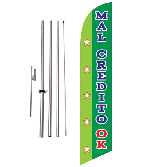 Mal Credit Okay (green) 15ft Feather Banner Swooper Flag Kit with pole & spike