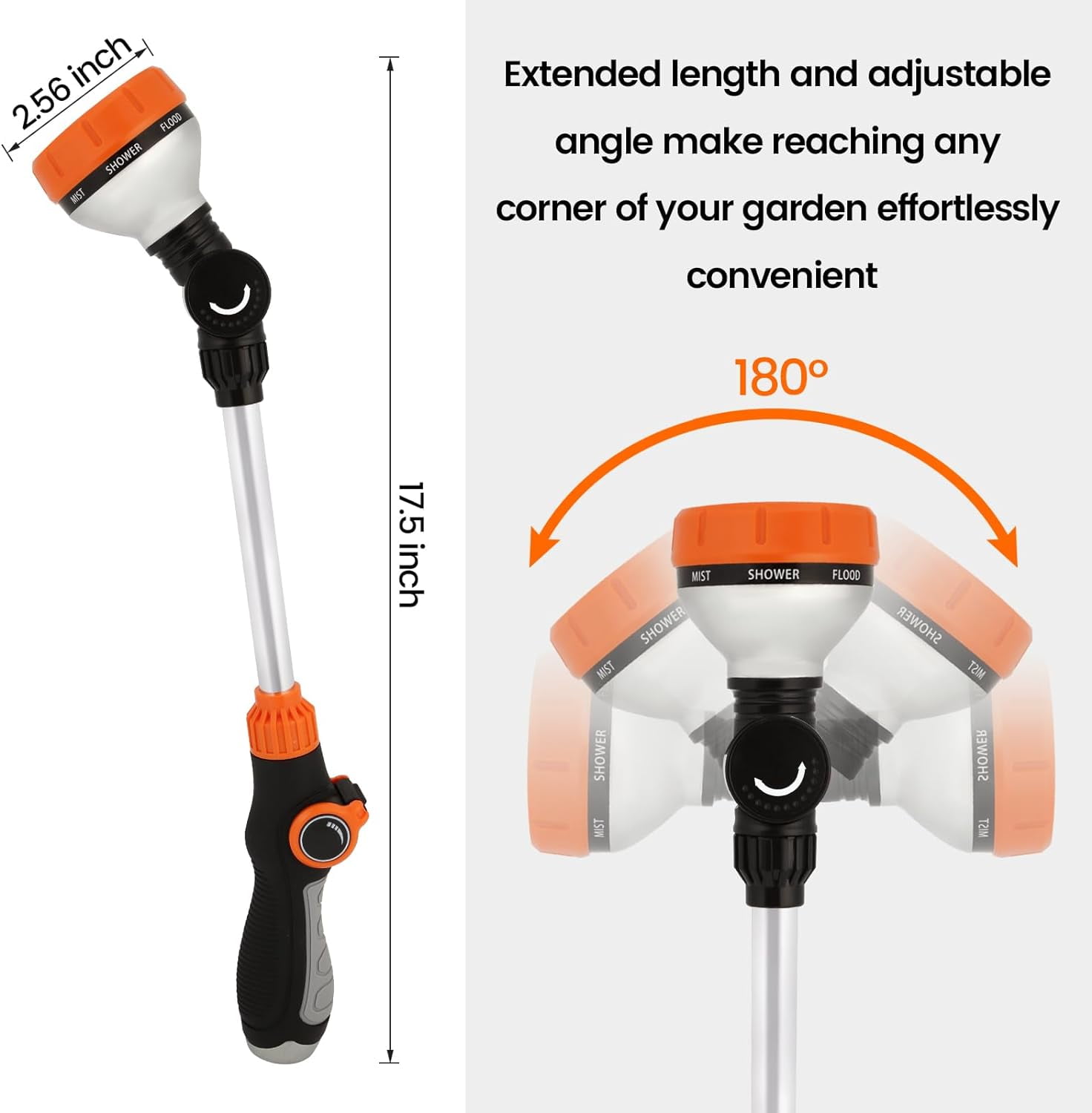Garden Hose Watering Wand 17.5", 8-Pattern Spray Nozzle with Thumb Control