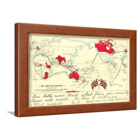 Brown Postcard - British Colonial Map - the British Empire Framed Print Wall Art By Post Card