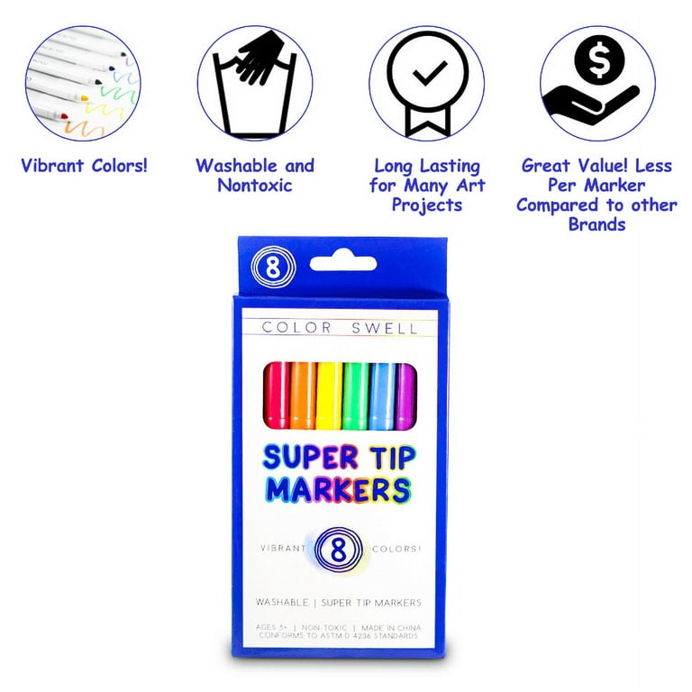 Color Swell Super Tip Washable Markers Bulk Pack 36 Boxes of 8 Vibrant Colors (288 total)