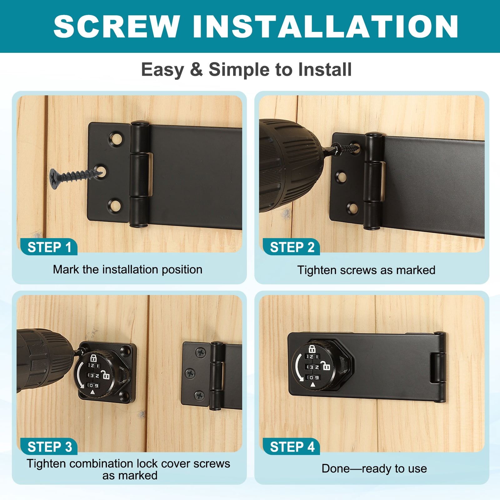Uxcell Password Rotary Hasp Lock (4", Black) (2 Pcs), Keyless 3-Digit Cabinet Locks with Combination Security Slide Latch, Suit For- Door/Closet/Barn/Bathroom/Outdoor/Garden