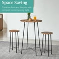 thumbnail image 3 of VECELO 3-Piece Bar Table Set with 2 Stools, Space Saving Round Pub Table Set for Breakfast Nook, Bistro, Dining Room, Kitchen, Brown, 3 of 8