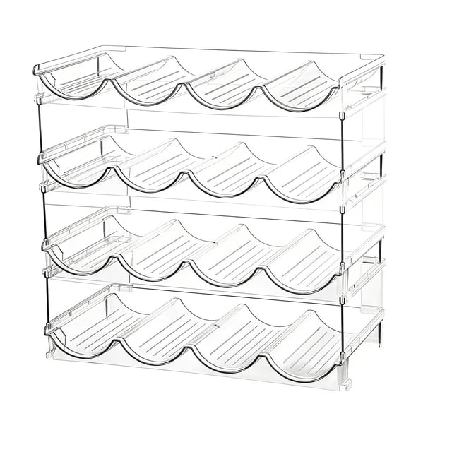 Clear Plastic Water Bottle Storage Rack 4-Compartment Shelf 35x30x20cm Stackable for Wine Water Bottles, Clear Plastic Wine Cups