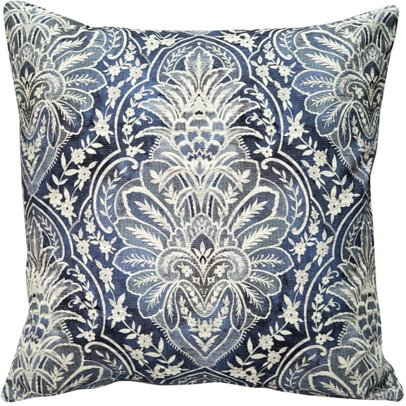 Leone Damask Denim Blue Throw Pillow 21x21 Square Cotton Polyfill Insert