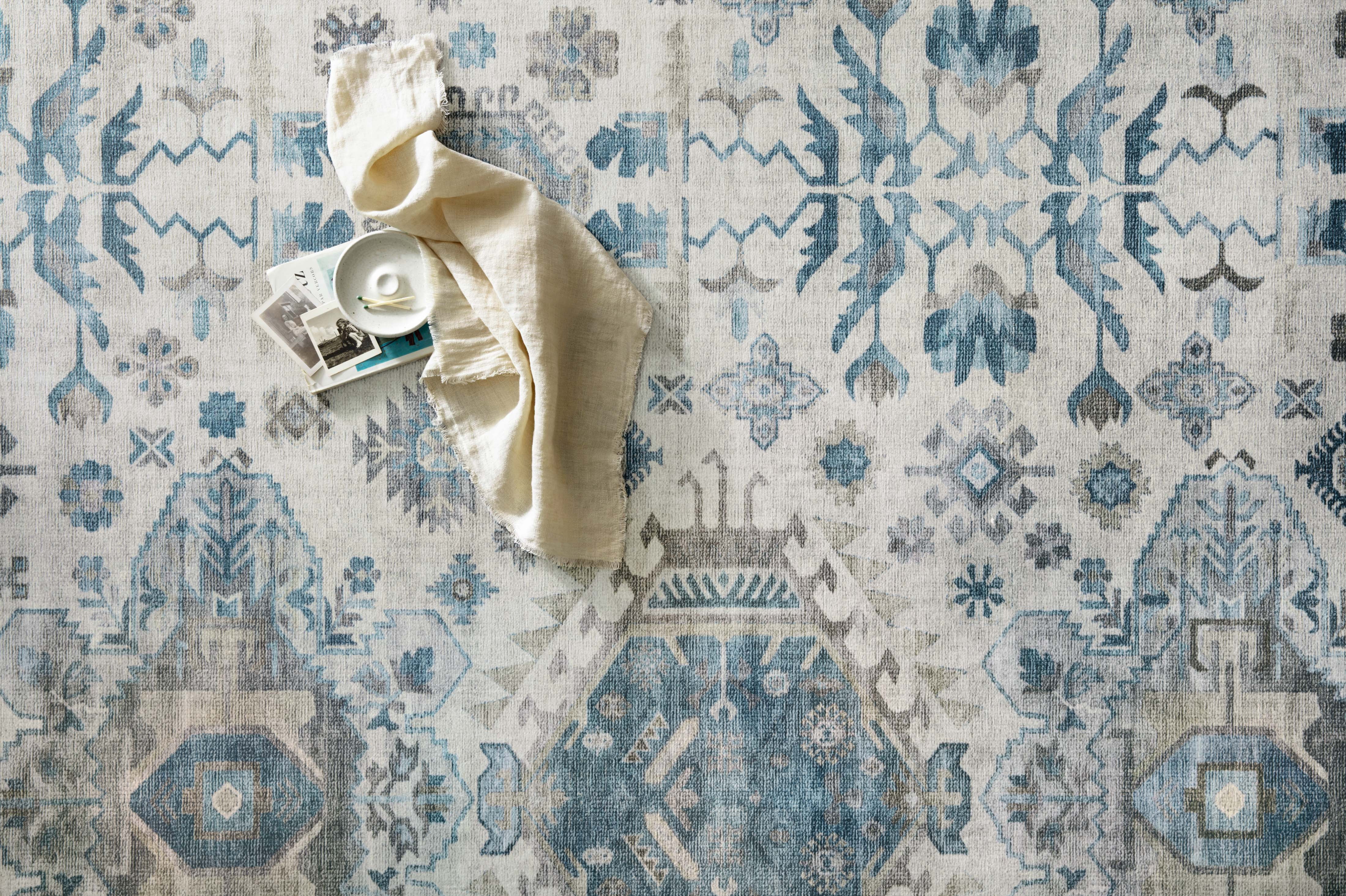 Loloi Heidi Collection HEI-04 Ivory / Ocean, Southwestern Area Rug 18" x 18" Sample Swatch