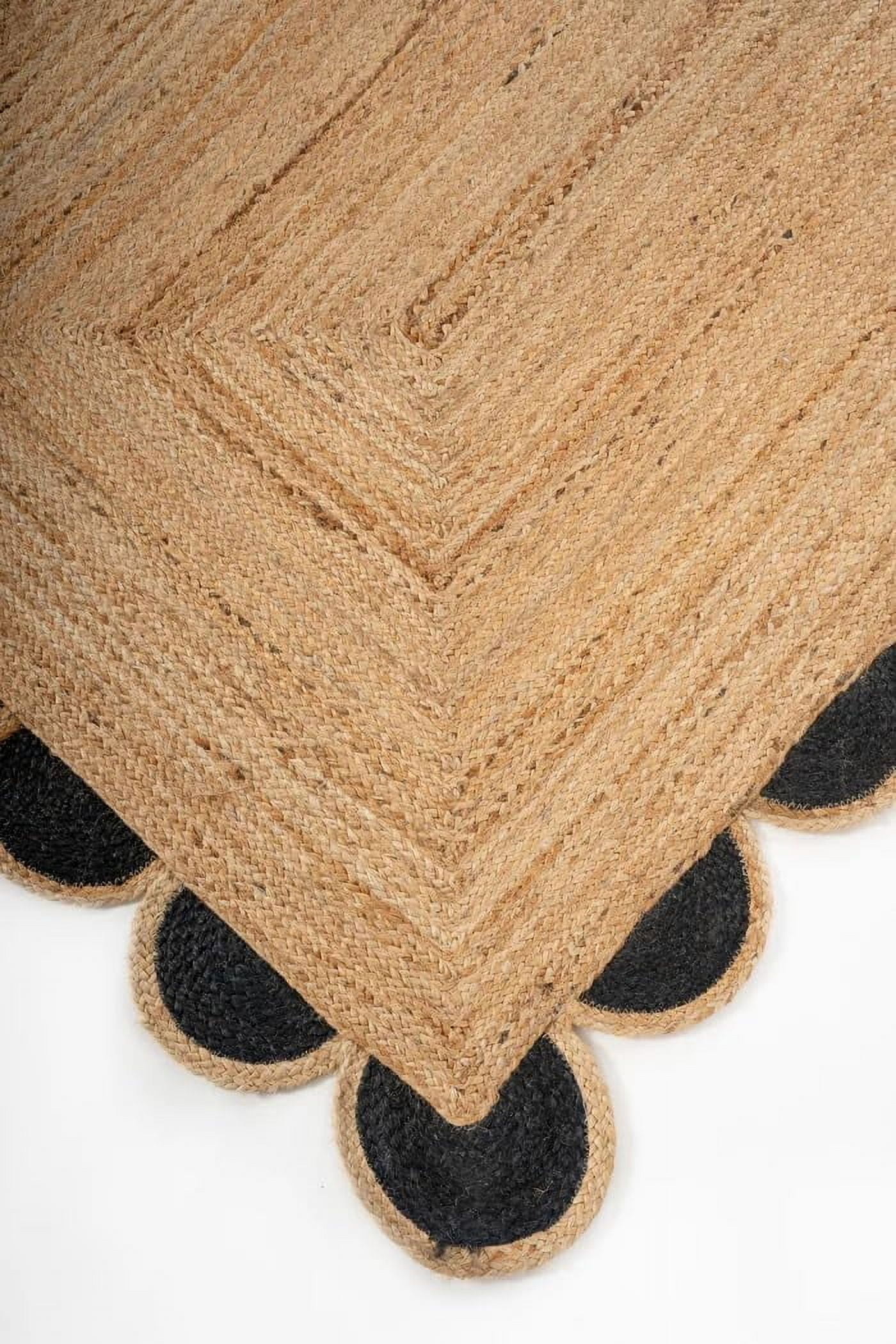 Handwoven Natural Jute with Black Scalloped Rugs , Home Décor Jute Carpet 10 x 14 Feet ( 300 cm x 420 cm )Rectangle