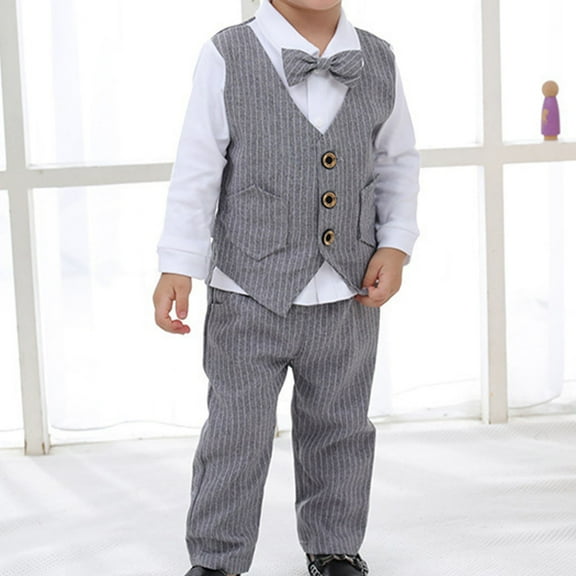 Baby Boy Suit Formal Gentleman Outfit with Pants and Bowtie Wedding Birthday Party Tuxedo