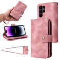 thumbnail image 1 of Compatible with Samsung Galaxy S22 Ultra Wallet Case, [6 Card Slots] Removable Adjustable Crossbody Necklace Lanyard Shoulder Strap Zipper PU Leather Case for Samsung Galaxy S22 Ultra,Pink, 1 of 6