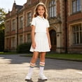 thumbnail image 5 of Girls Back To School 3 Pieces Outfit Set Solid Color Short Sleeve Shirt and Pleated Skirt and Striped Socks Kids Performance Casual Clothing Set Teen Kids Clothing 3-16 Years, 5 of 9