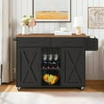 thumbnail image 2 of HOOBRO Kitchen Island, Kitchen Island Cart, Kitchen Island on Wheels, Kitchen Island with Power Outlet, Cup Holders, Wine Rack, Large Countertop, Adjustable Shelves, Black and Rustic Brown BF14UZD01, 2 of 12