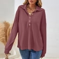 thumbnail image 2 of YFELWZ Chemise à Col en V pour Femmes Grande Taille, Manches Longues, Ample, Mode, Décontractée, Rouge TTG, 2 of 7