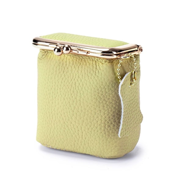 Small Coin Purse Kiss Lock Genuine Leather Wallet Purse Storage for Women.