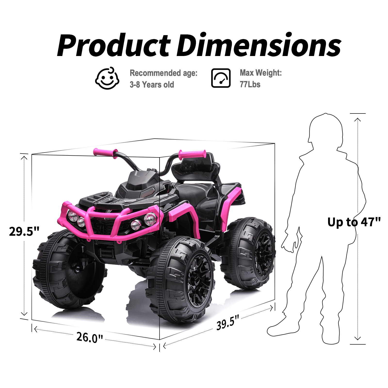 Outfunny 24V Kids 4 Wheeler, Electric ATV Quad Ride-on Toy for Big Kids Ages 3 and up, Rose