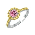 thumbnail image 2 of Sterling Silver with Pink Moissanite and Yellow Sapphire Halo Ring, 2 of 3