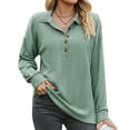 thumbnail image 2 of Pimfylm Women's Long Sleeve Shirts 2025 Fall Henley Dressy Loose Casual Tops Trendy Blouses Cute T-Shirts Outfits Clothes Green, S, 2 of 7