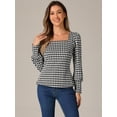 thumbnail image 4 of DARING DIVA Women's Houndstooth Vintage Bishop Sleeve Square Neck Blouse XS Black White, 4 of 6