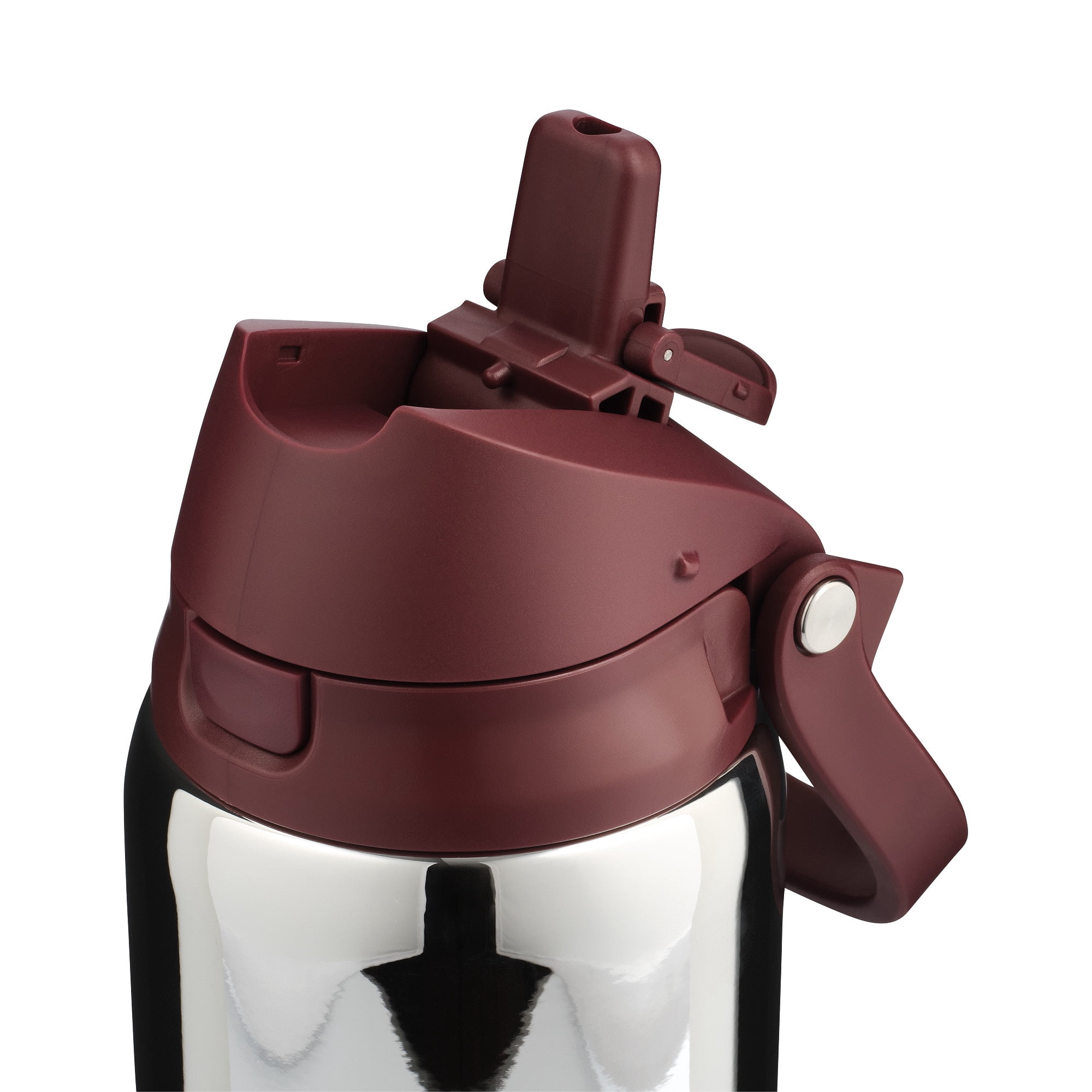 Mary Lawless Lee x TAL 32oz Stainless Steel 2-in-1 Straw and Chug Water Bottle with Push Lid, Chrome with Oxblood Ribbed Boot