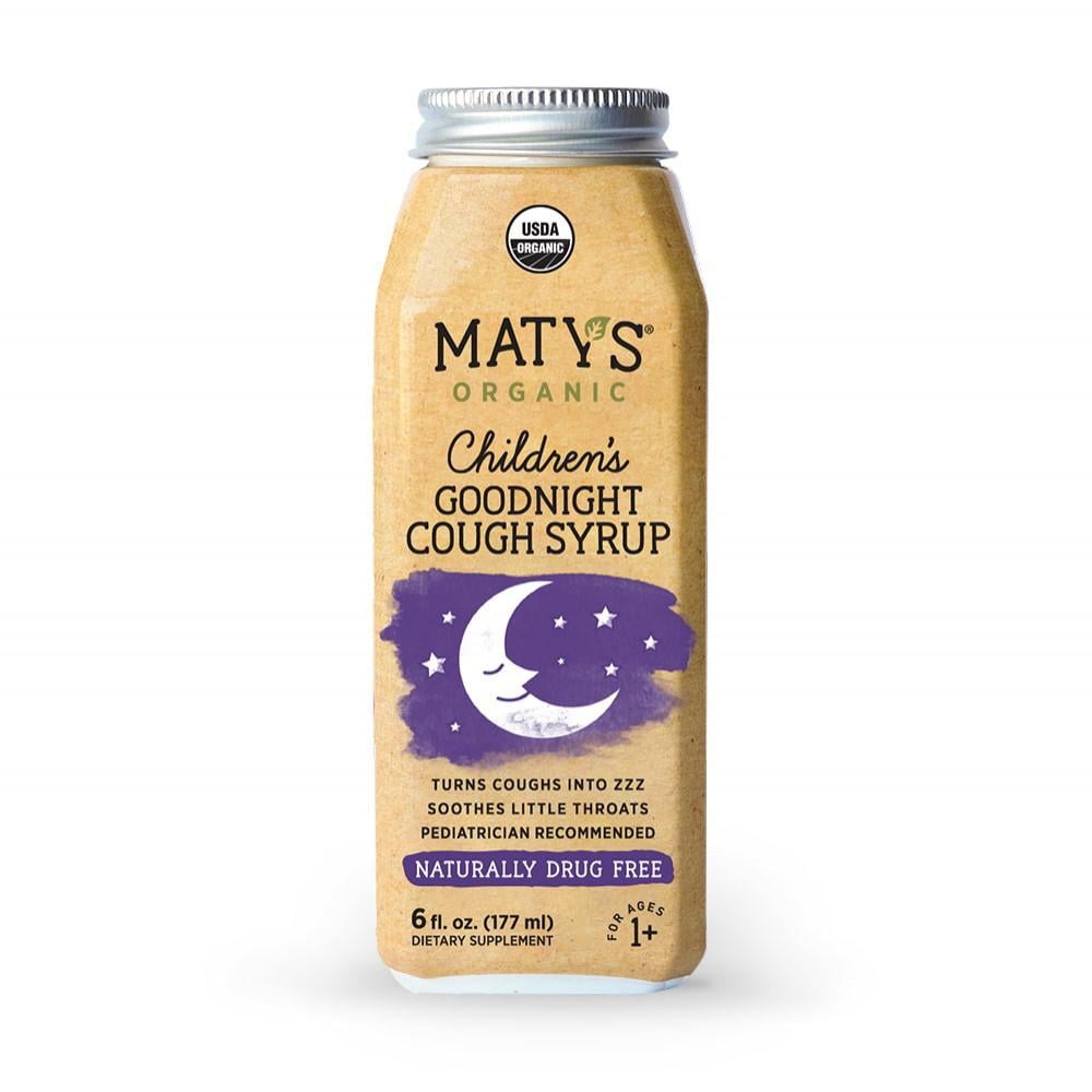 Maty's Organic Children's Goodnight Cough Syrup, Organic Cough Remedy, Soothes Throats With Organic Honey, Chamomile & Nutmeg, Immune Boosting, Helps Ease Common Cold Symptoms, 6 Oz Bottle