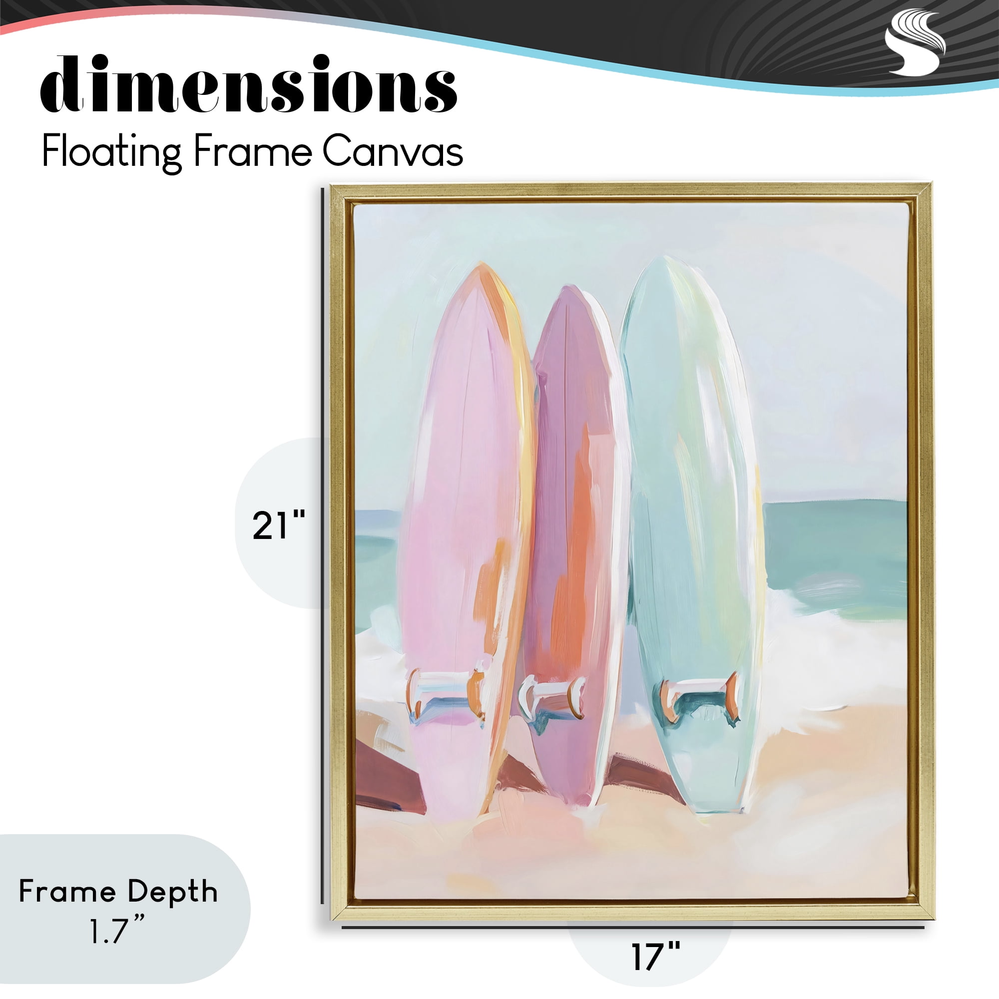 Stupell Industries Pastel Surfboards on Sandy Beach Gold Framed Floater Canvas Wall Art, design by The Prints Vibe