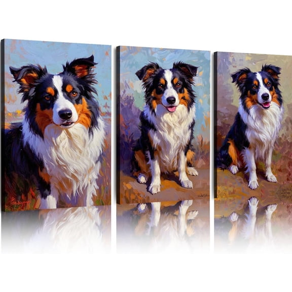 Hieng Unframed Modern Classic Art Print Border Collie Portrait Painting Canvas Dog Oil Painting Hand Painted Animal Artwork Pet Gift