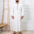 thumbnail image 4 of FRSASU Men's Crew Neck Robe Muslim Clothes Kimono Loose 1/4 Zipper Abaya Dresses Long Sleeve Embroidered Kaftan Thobe Casual formal Dubai Thobe White, 4 of 8