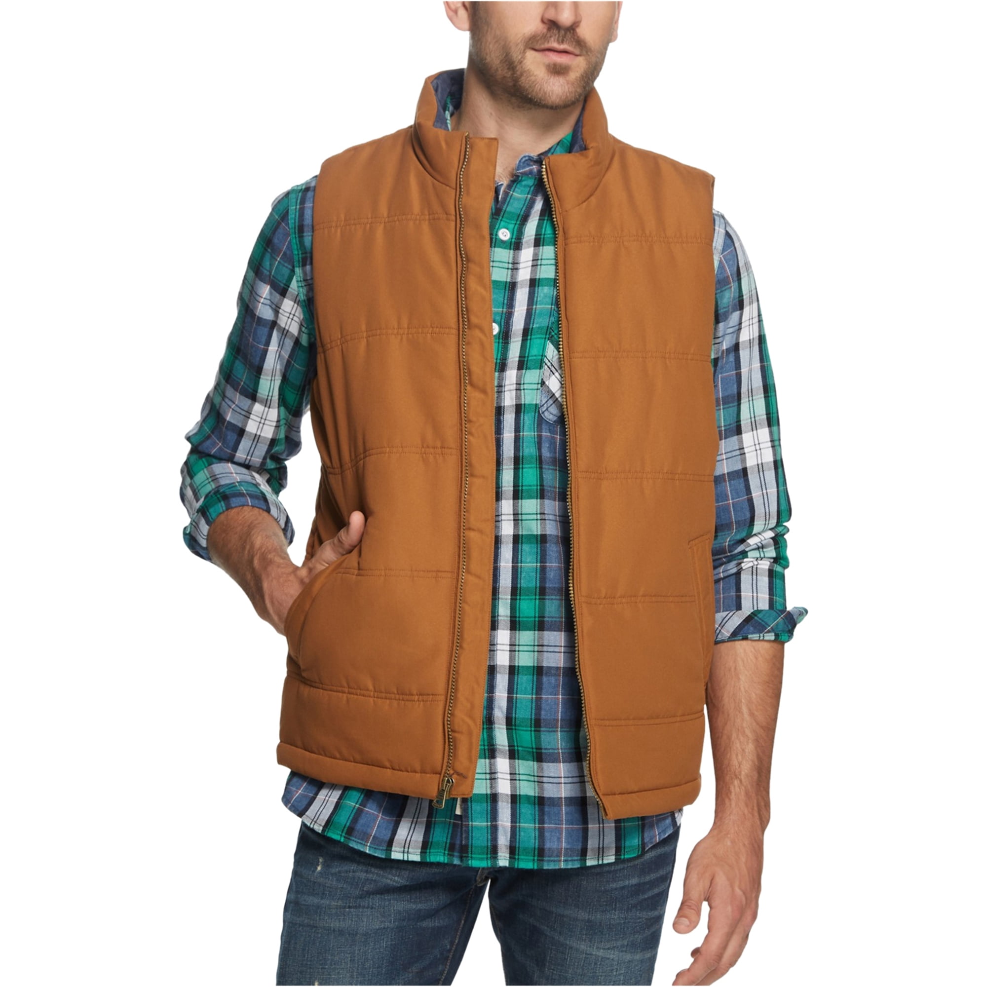 Weatherproof Mens Puffer Outerwear Vest, Brown, Small