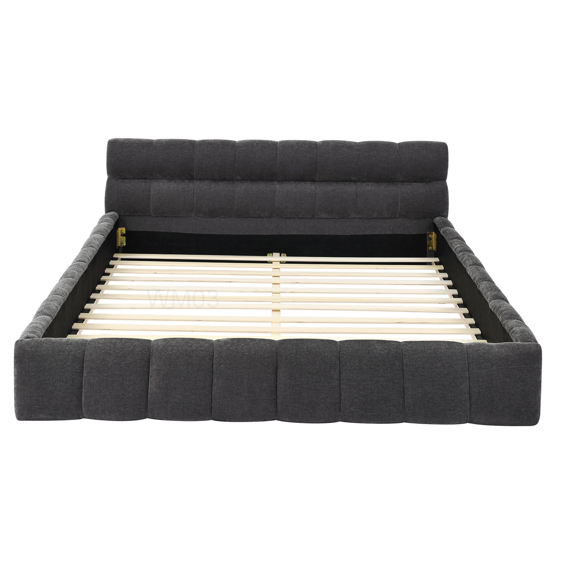 Modern Upholstered Queen Bed Frame with Headboard, Dark Grey Chenille Fabric, Sturdy Platform Base, No Box Spring Needed