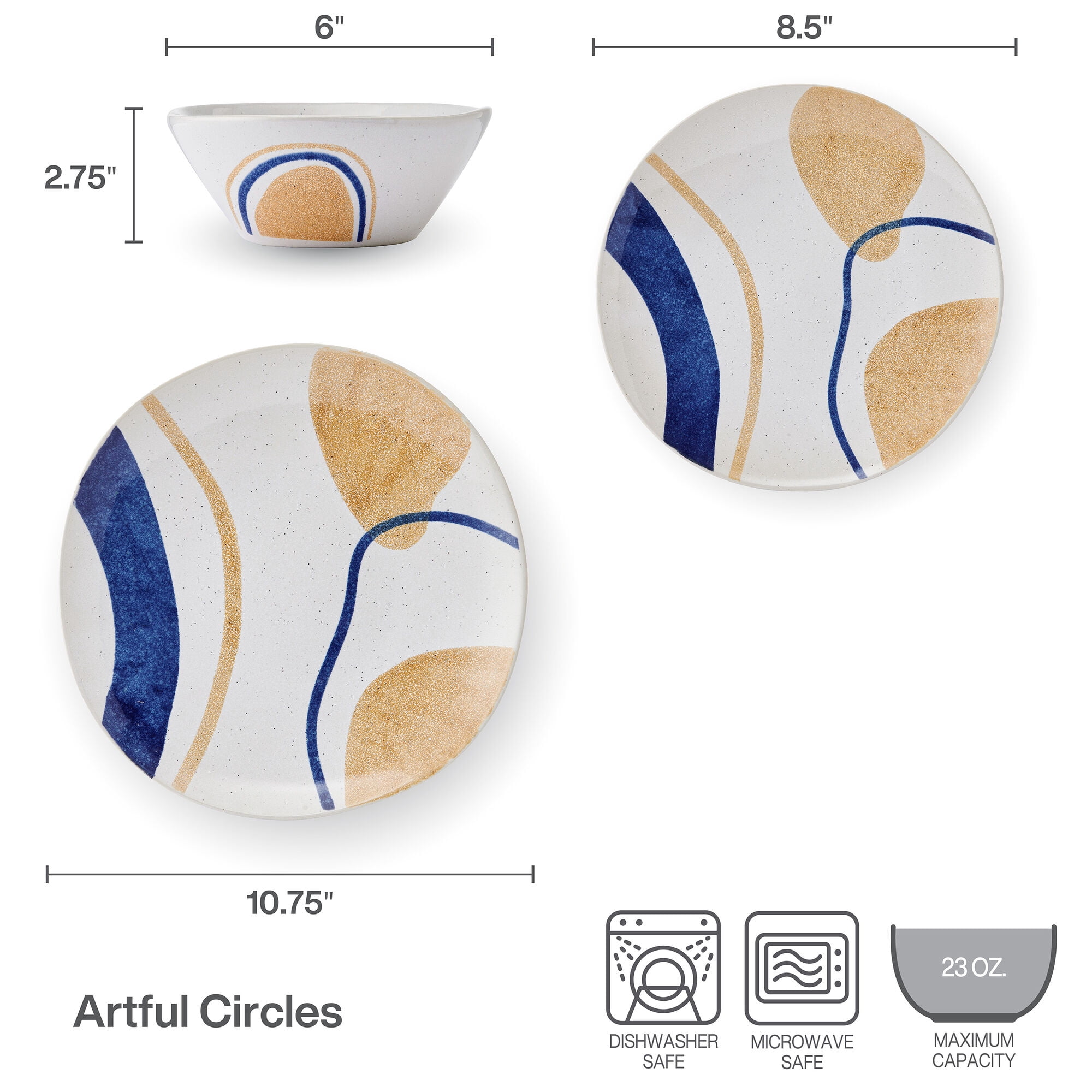 Pfaltzgraff Artful Circles 12 Piece Stoneware Dinnerware Set Off White
