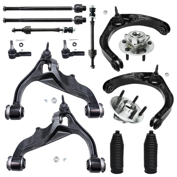 Detroit Axle - Front Upper Lower Control Arms w/Ball Joints Inner Outer Tie Rods w/Boots Sway Bar Links & Wheel Hub Bearing Assembly Kit for 2006-2008 Dodge Ram 1500 - 4X4 5 Lug Non ABS