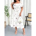 thumbnail image 5 of Multicolor Women Plus Size Summer Floral Embroidered Square Neck Puff Sleeve Midi Dress, 5 of 7