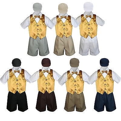Leadertux Baby Toddler Boy Party Suit Dark Taupe Shorts Shirt Hat Necktie Vest Set Sm-4T