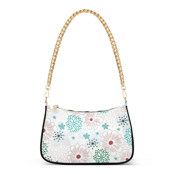 Womens Chain Shoulder Bag Flowers Retro Classic Tote Handbags Fashion Clutch Hobo Purse with Zipper for Travel Casual