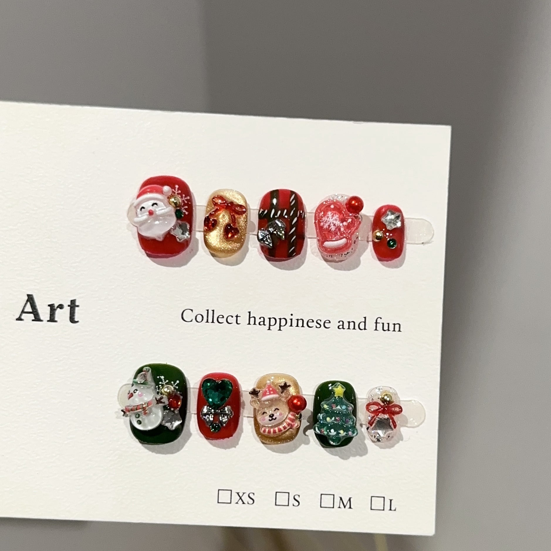 Purely handmade nail pads, high-end Santa Claus red and green nail pads, snowman, elk, European and American fake nail patches