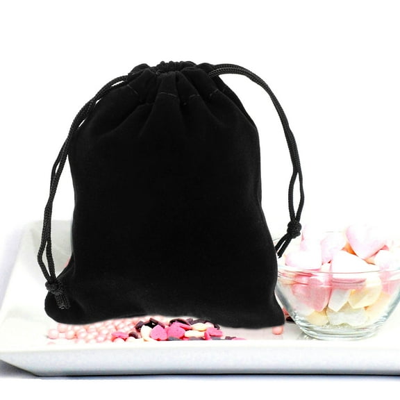 LOLIPPYY 10Pcs Package Drawstring Pouch Black Velvet Cloth Compact Size for